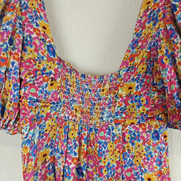 For Love & Lemons Sasha Mini Dress Blue Dizzy Floral Puff Sleeves Size Small - Picture 16 of 16